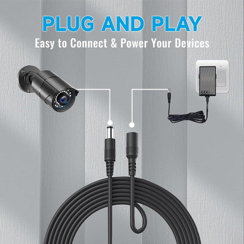 4 Pack 10ft/3M DC Power Extension Cable, 12V DC Power Adapter Cord for CCTV Security Camera, LED Strip, Black