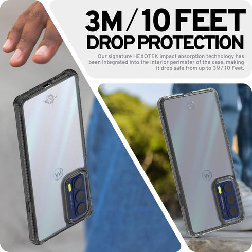 Itskins HYBRID CLEAR Case for Moto Edge 2021, Slim Hybrid Protective Phone Cover, Anti-Yellowing Shockproof - Black and
