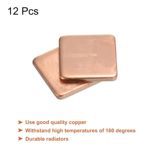 MECCANIXITY 15mm x 15mm x 1.8mm Copper Pad Shim, Thermal Conductive Heat Sink for Electronic Chip Cooling, Pack of 12