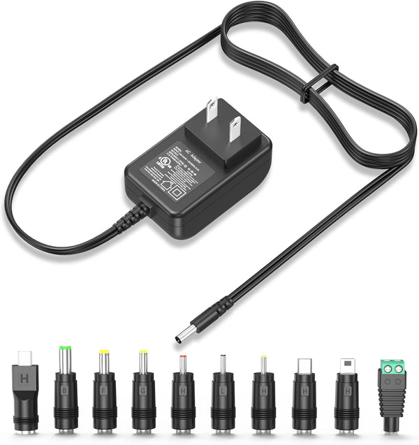 UL Listed 5V 3A Universal AC/DC Adapters, 15W Power Cord with Multi Tips Replacement Wall Plug, 5 Volt Switching Power