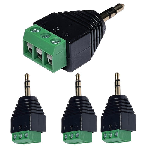 3.5mm Stereo TRS Male Plug to AV Screw Audio Balun Terminal, Solder-Free, Quick Screw Connection (4 Pack)
