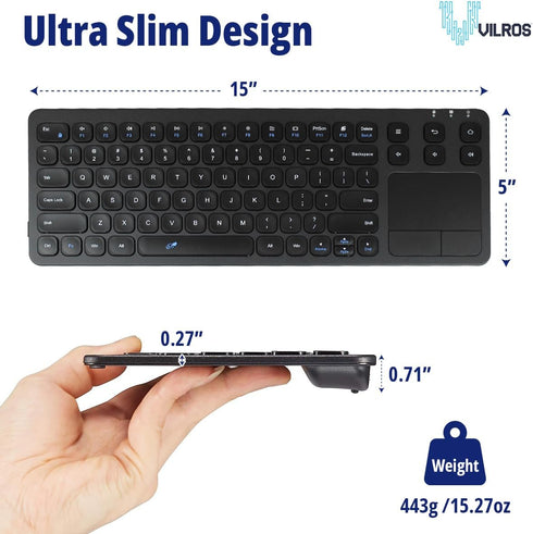 Vilros 2.4G Wireless & Wired Touch Keyboard with Built-in Touchpad, USB Wired + 2.4G Compatible with Raspberry Pi