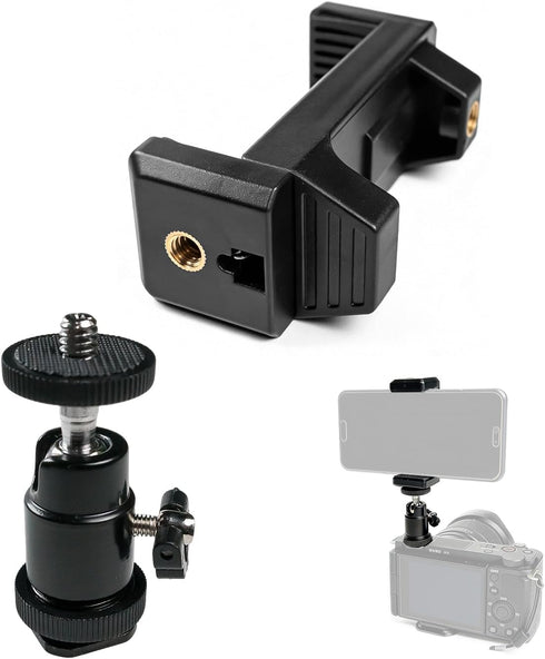 ISHEJS Hot Shoe Phone Mount for Camera, Ball Head Adapter with Phone Clamp