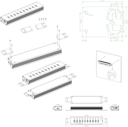 Vantec 10-Port USB 3.0 Hub, Aluminum, Full Powered, Mountable, with All Ports Data & Charging Up to 1.5A, BC 1.2,