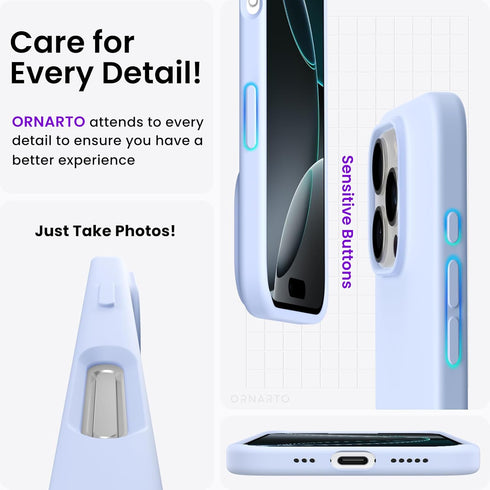 ORNARTO 16 6.3", 3 Compatible with iPhone Pro Case Slim Liquid Silicone Layers Soft Gel Rubber Shockproof Protective