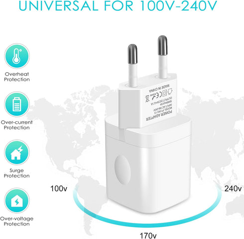 European Travel Plug Adapter Charger for iPhone, Samsung, Android Phone, International Power Adaptor with USB