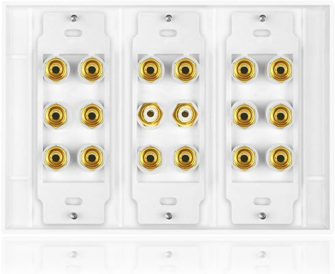 16 Banana Post and 2 RCA Speaker Wall Plate for Home Theater Audio, Compatible with 5 6 7.1/7.2 or 8.1/8.2 Subwoofers