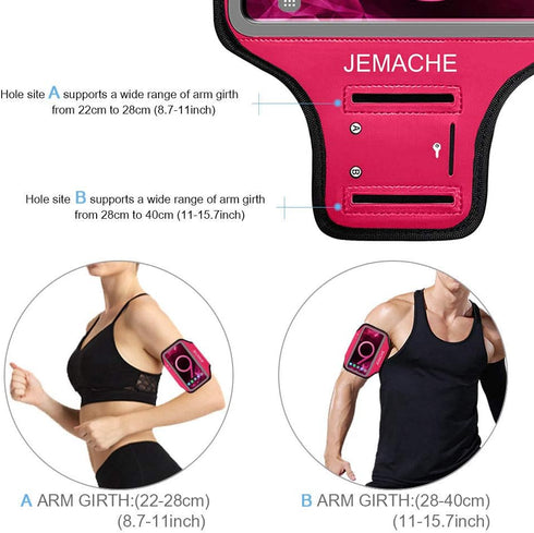 JEMACHE Armband for Galaxy S10+ S9+ S8+, Gym Running Workouts Arm Band with Key Holder, Rose
