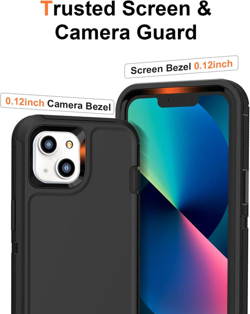 iPhone 13 Case - Military Grade Full Body Cover, Heavy Duty Shockproof Protection + 2 Screen Protectors, 6.1" (Black)