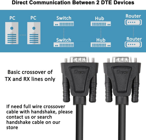 DTech 10ft DB9 to DB9 RS232 Serial Cable Male to Male Null Modem Cord for Computer Data Communication (Black)