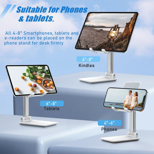 Cell Phone Stand, Adjustable Height Angle Holder with Silicon Pad for Desk, Fully Foldable Mobile Phone Holder