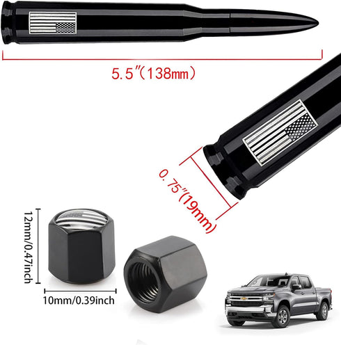 HVSTTPK 1500 2500 3500 F150 F250 F350 American Flag Car Truck Antenna with Valve Stem Caps, Universal Mast for GM Chevy