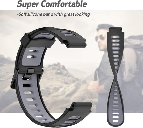 NotoCity Compatible Watch Bands for Forerunner 220, Black Buckle Sport Silicone Strap Replacement (2pcs)
