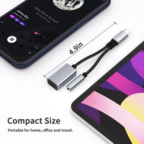 USB C to 3.5mm Headphone and Charger Adapter, 3 in 1 Dongle Cable for iPhone 15, Galaxy S23, Pixel 7