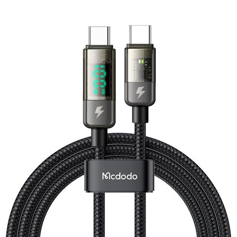 mcdodo USB C to USB C Charger Cable, Transparent Data Cable, PD 100W Charger with Digital Display for iPhone 15/MacBook