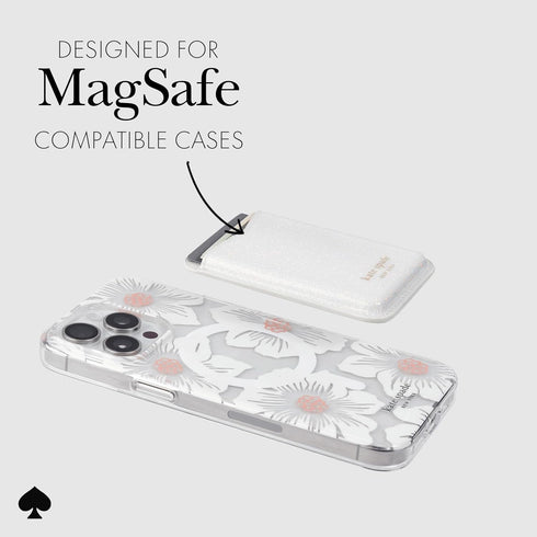 Kate Spade New York Magnetic Wallet/Card Holder, Compatible with MagSafe Phones and Cases, White Glitter