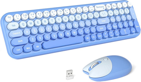 MOFII Wireless Keyboard and Mouse Combo, Full Size 2.4G Retro Round Computer Keyboard