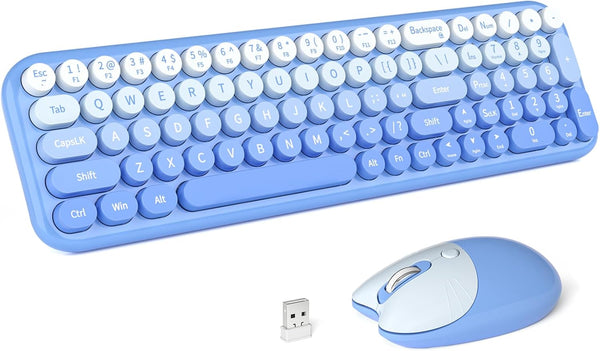 MOFII Wireless Keyboard and Mouse Combo, Full Size 2.4G Retro Round Computer Keyboard