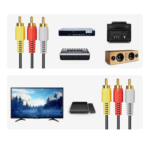 FAWETTY 5FT 3RCA 24K 3 3 Cable Audio Video Gold Plated Connecting Audio Video Components AV Male to Male Cable for Home