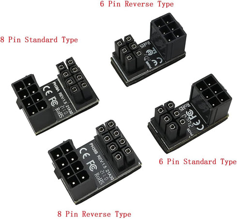 ZYAMY 4pcs PCIe 8 Pin 6 Pin U Turn 180 Degree Angle Connector Power Adapter Board for Desktop Graphics Card Black (Four