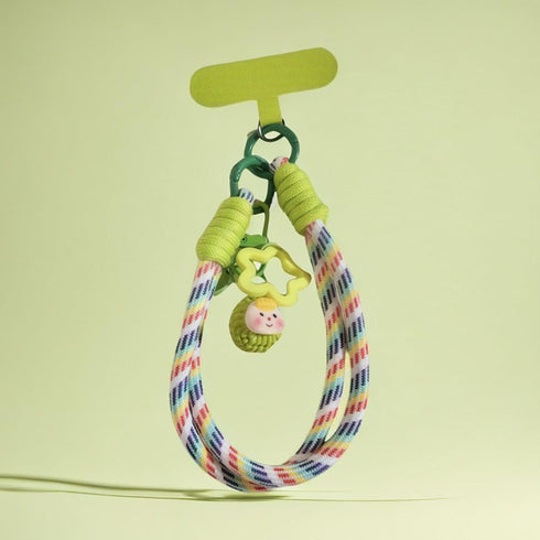 7mm Dopamine Vibes Universal Wrist Strap - Korean-Style Short Phone Lanyard with Cute Green Durain Charm, Rope, Trendy