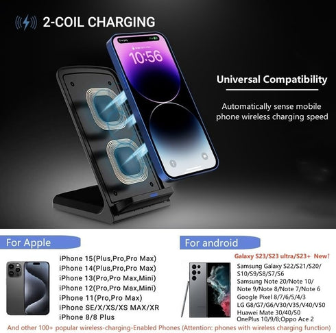 20W Fast Wireless Charger, Charging Stand for iPhone 15, 15 Pro, 14, 13, 12, 11 Series/X/XS/XR/8, Galaxy