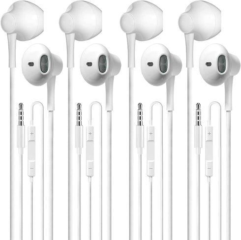 Wired Earbuds Pack of 4, in-Ear Wired Earphones with Microphone, Volume Control, Heavy Bass, Compatible with Android,