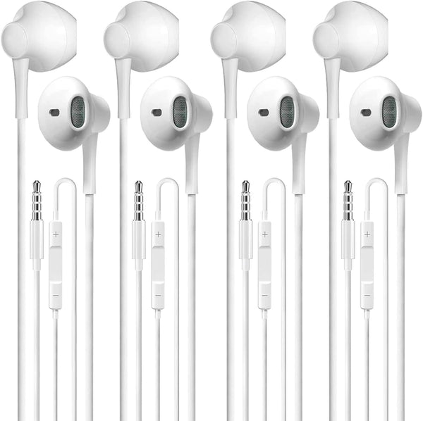 Wired Earbuds Pack of 4, in-Ear Wired Earphones with Microphone, Volume Control, Heavy Bass, Compatible with Android,