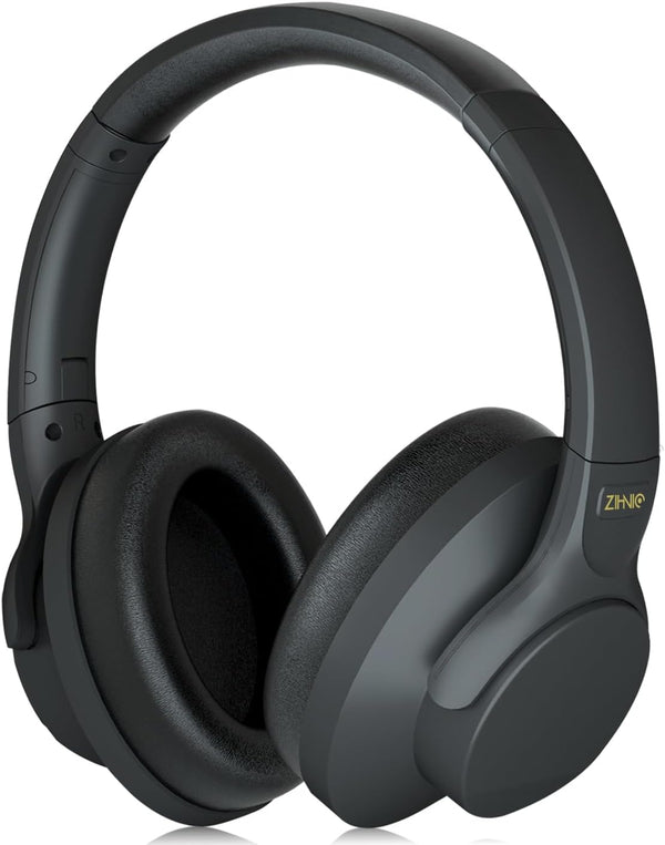 ZIHNIC Active Noise Cancelling Headphones, 60H Playtime Wireless Bluetooth Headset, Low Latency, Black