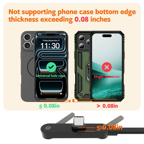 (3 Pack)240W 4.9FTBuilt-in USB C to USB C Invisible Stand Charging Cable Fast Charging Cable Phone Support Fast