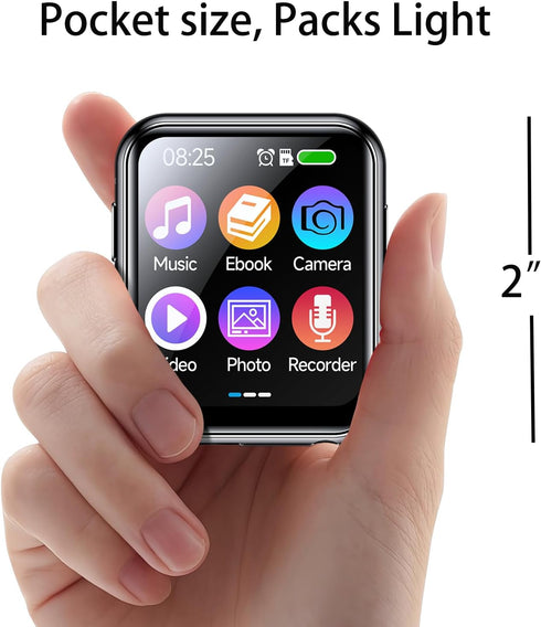MP3 Player with 128GB TF Card, FHD 720P Digital Camera, Bluetooth 5.4 Lossless Sound Audio Player, 2" Touch Screen,