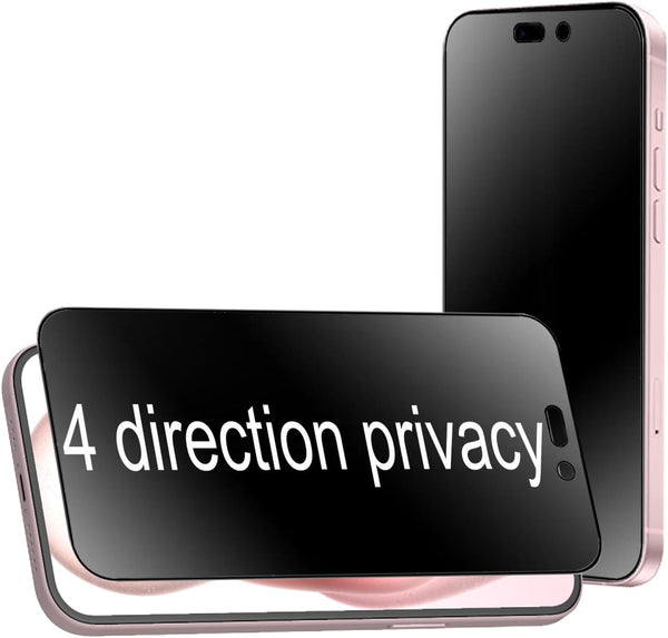 360 Degree Anti-glare Privacy Tempered Glass for iPhone 15 Plus 6.7 inch, 2 Pack Anti-Spy 4 Directions Matte Screen