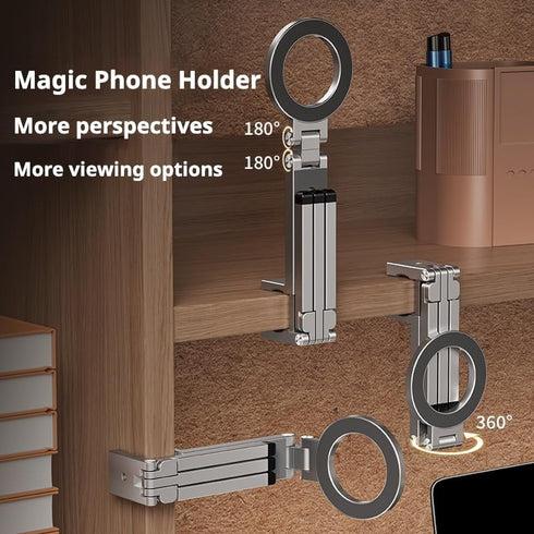 Generic Magnetic Mobile Phone Tripod Stand, Portable Folding Design Phone Holder, Compatible with iPhone/Android