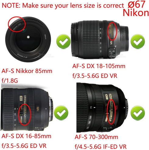 67mm Lens Cap Cover for Canon 90D 77D T8i kit EF-S 18-135mm Lens, Nikon D850 D780 kit 16-85mm Lens (2 Pack)