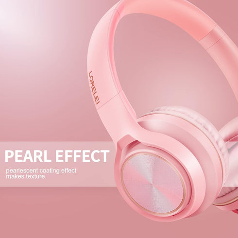 LORELEI S9 Wired Headphones with Microphone for School,On-Ear Kids Headphones for Girls Boys,Folding Lightweight and 3.5mm Audio Jack Headset for Phone, Ipad,Tablet, PC, Chromebook (Pearl Pink)