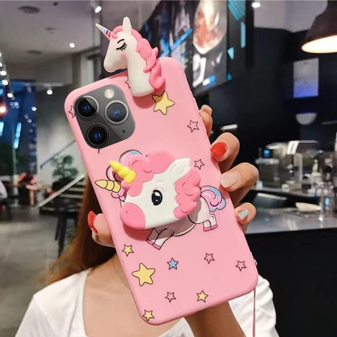 Unicorn Case for iPhone 11 Pro 5.8”, 3D Cartoon Design Cute Elastic Kickstand Protective Case, iPhone 11 Pro Case with String Rope, Kawaii Fashion for Kids Child Teens Girls Women (Star)
