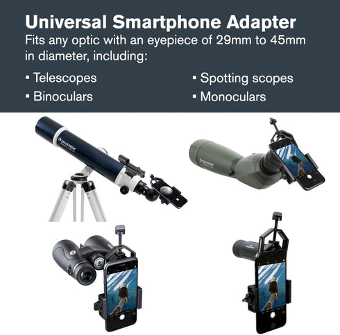 Celestron Smartphone Adapter for Telescope, Binoculars & Spotting Scopes Capture Images & Video Through Your Optics