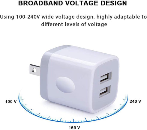 FiveBox USB Wall Charger Block, 3-Pack Dual Port 2.1Amp Fast Charging Cube for iPhone, iPad, Samsung