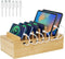 Bamboo Charging Station for Multiple Devices, Upgrade Desk Docking Station Organizer for Apple Devices (Includes 6