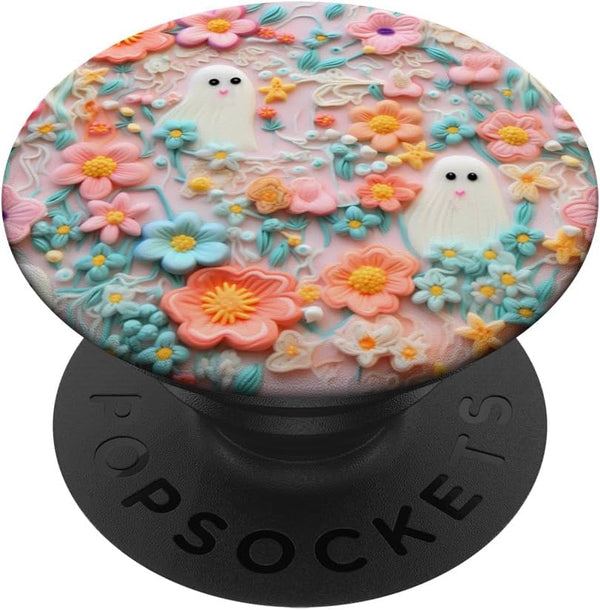 Pink Ghost Floral Flower Foliage Pattern PopSockets Adhesive PopGrip
