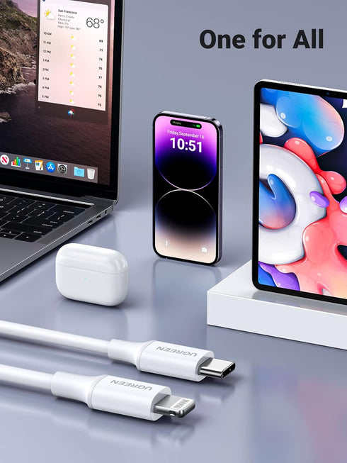 UGREEN 3FT USB C to Lightning Cable - MFi Certified PD Fast Charging for iPhone 14/13/12/11, MacBook, iPad, AirPods Pro.
