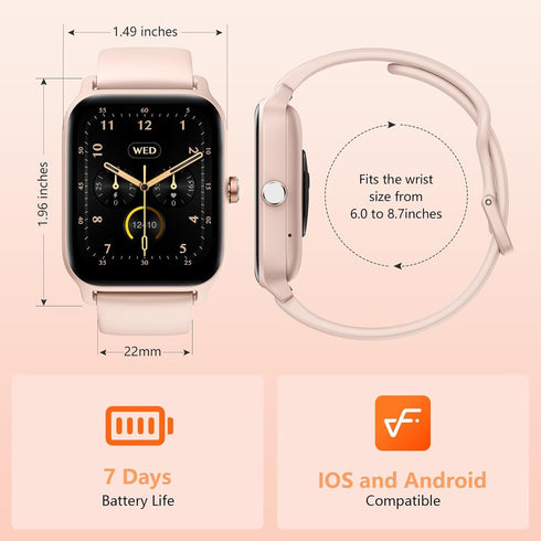 Smart Watches for Men/Women, 1.8'' Alexa Built-in Fitness Tracker with Bluetooth Calls, IP68 Waterproof, 110 Sport Modes