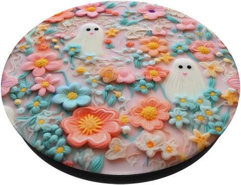 Pink Ghost Floral Flower Foliage Pattern PopSockets Adhesive PopGrip