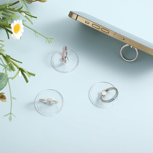 4Pcs Transparent Bling Phone Finger Ring Holder with Rhinestones, 360° Rotation Grip Kickstand for Phones Tablets