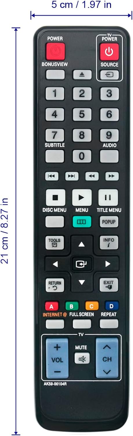 AK59-00104R Replaced Remote for Samsung Blu-ray DVD Player, Models BD-C6500, BD-C5500, BD-D6500/ZA, BD-D6100C/ZA,