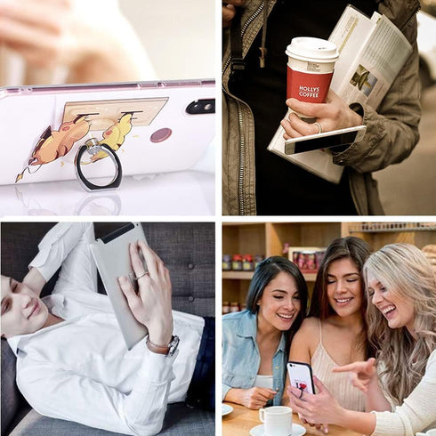 Cell Phone Ring Holder Stand (5 Pack) - Silver Transparent Kickstand with 360° Rotation for Various Phones