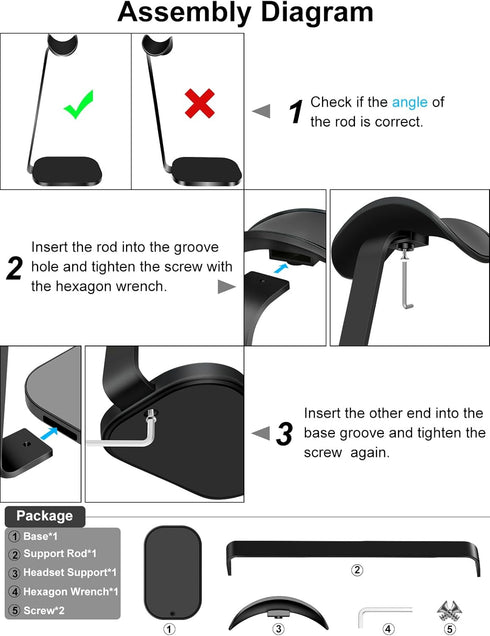 Headphone Stand for AirPods Max, Heavy Base Desk Stand with Aluminum Supporting Rod for All Headphones - Black