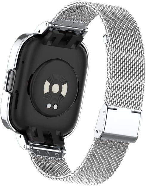HOPMC Stainless Protective Metal Frame and Steel Mesh Buckle Replacement Band for Redmi Watch 3 Strap