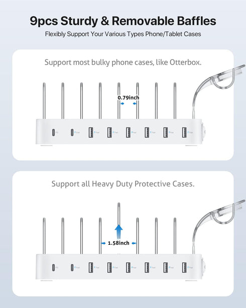 SooPii 8-Port USB-C Charging Station with 1 PD 20W Fast Charging Port, 8 Mixed Cables, and Upgraded Holder for lWatch