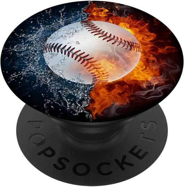 Baseball Fire Water Men Boys Kids Zen Yin Yang Taoism - Taoist PopSockets Swappable PopGrip